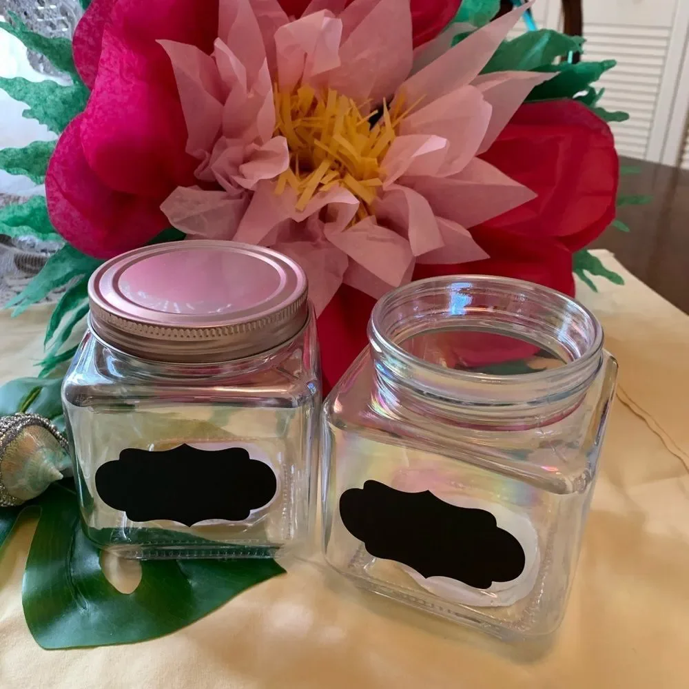2 Iridescent Rainbow Chalkboard Storage Jars